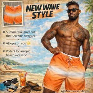 Joe Boxer Mens Orange Gradient Swim Trunks Board Shorts Mesh Lined Size Large